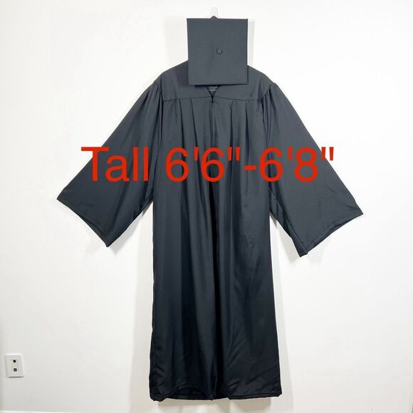Oak Hall GreenWeaver Black Graduation Commencement Cap Gown Zipper Fit 6'6"-6'8" - Picture 2 of 11